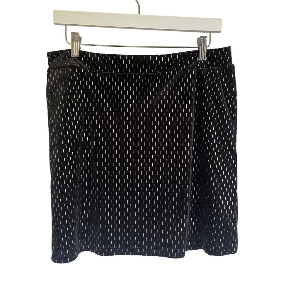 New! Versona Black Gold Knee Length Velvet Skirt Size Large